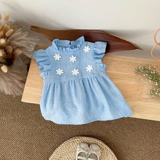 Flower Patch Cotton Linen Dress - RYAN AND REMI