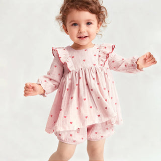 Cute Organic Cotton Clothes Suits for Newborn Spring Summer Printed Long Sleeve Top + Shorts Toddler Girl Outfits - RYAN AND REMI