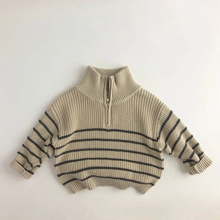 Stripe Turtle Neck Zip Up Sweater - RYAN AND REMI
