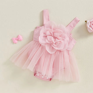 Pink Rose Flower Lace Romper