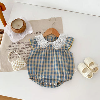Lacy Plaid Fly Sleeve Romper - RYAN AND REMI