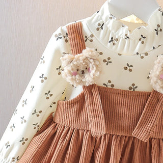 Corduroy Suspender Floral Dress - RYAN AND REMI