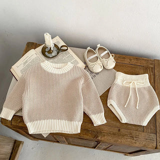 Sand Knitted Pullover Shorts Set