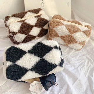 Checkered Plush Toiletry Bag - RYAN AND REMI