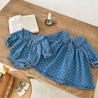 Printed Denim Sister Outfit