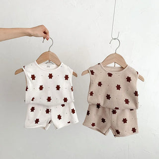 Waffle Bear Vest Shorts Set