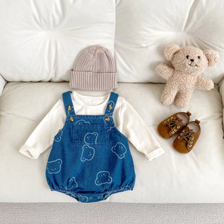 Bear Printed Denim Jumpsuit