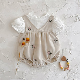 Autumn New Baby White Embroidered Flower Camisole Suit Two Piece Set Baby Bodysuits Newborn Baby Girl Clothes - RYAN AND REMI