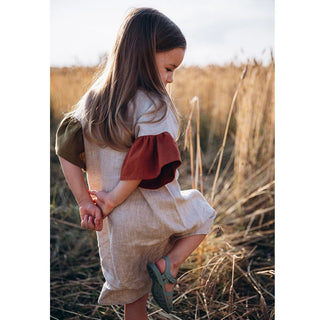 Colorblock Flare Sleeve Linen Dress - RYAN AND REMI