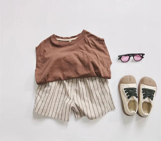 Boys Striped Cotton Linen Shorts Set - RYAN AND REMI