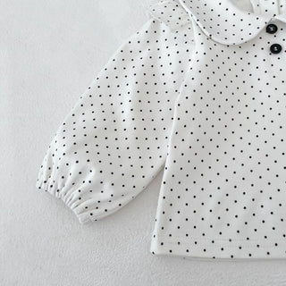 Spring and Autumn Long Sleeve Cute Fashion Versatile Polka Dot Top and Skirt Set for Girls, Pure Cotton Two-Piece Set - RYAN AND REMI