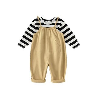 Striped T-Shirt Overalls Set - RYAN AND REMI