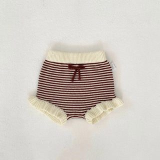 Ruffled Knit Cardigan Top Striped Bloomers Outfit