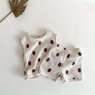 Waffle Bear Vest Shorts Set