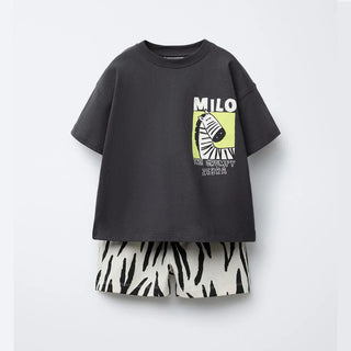Animal Printed Boys Short Sleeved Suit Summer Clothing New Style Fashion Cartoon T-shirt + Shorts Two Piece Set Children's Wear - RYAN AND REMI
