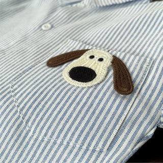 Stripe Button Up Dog Patch Shirt - RYAN AND REMI