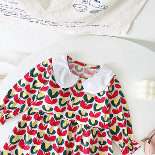 Solid Collar Floral Dress - RYAN AND REMI
