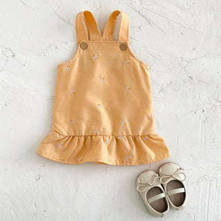 Yellow Floral Embroidery Suspender Dress - RYAN AND REMI