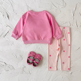 Toddler Boy Outfits Large Bow Long Sleeve Sweatshirt Polka Dot Print Pants Set Spring Fall Clothes Baby Girl Clothing - RYAN AND REMI