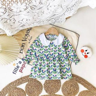 Solid Collar Floral Dress - RYAN AND REMI