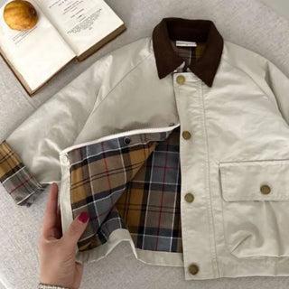 Plaid Suede Neck Coat Jacket