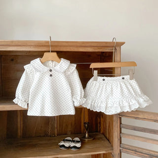 Spring and Autumn Long Sleeve Cute Fashion Versatile Polka Dot Top and Skirt Set for Girls, Pure Cotton Two-Piece Set - RYAN AND REMI