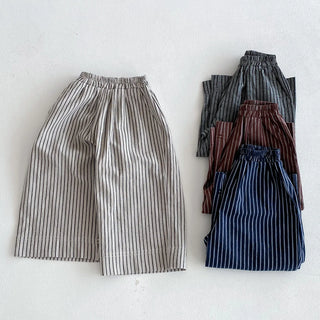 Boys Girls Linen Cotton Stripe Trousers For Children's Clothes Fall Spring Boy Loose Casual Harem Pants Kids Long Pants for 1-6T - RYAN AND REMI