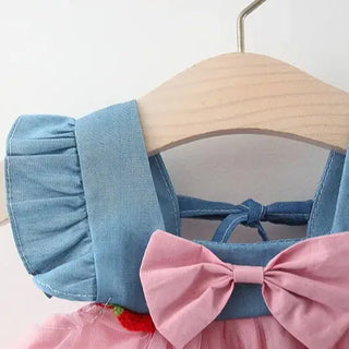 Mesh Denim Strawberry Dress - RYAN AND REMI