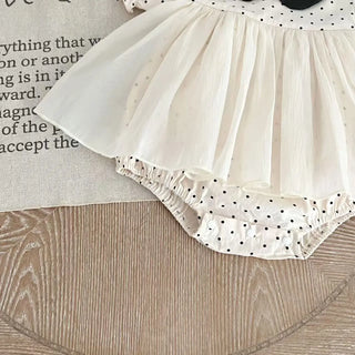 Summer new style baby girl polka dot romper dress with lace, fashionable one-piece dress - RYAN AND REMI