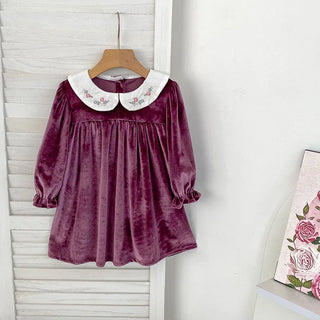 Doll Collar Velvet Dress - RYAN AND REMI