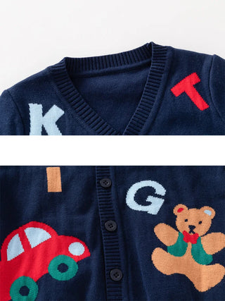 Teddy Bear Letter Knitted Cardigan