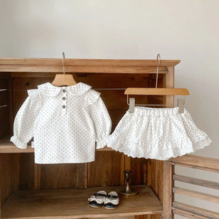 Spring and Autumn Long Sleeve Cute Fashion Versatile Polka Dot Top and Skirt Set for Girls, Pure Cotton Two-Piece Set - RYAN AND REMI