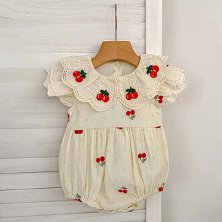 Strawberry Embroidered Collar Romper
