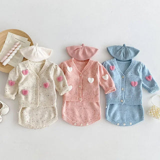 Heart Knit Cardigan Set - RYAN AND REMI