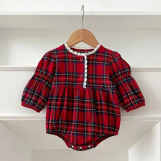 Round Neck Buffalo Plaid Romper