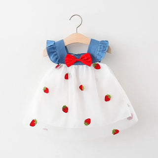 Mesh Denim Strawberry Dress - RYAN AND REMI