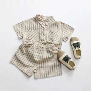 Boys Striped Cotton Linen Shorts Set - RYAN AND REMI