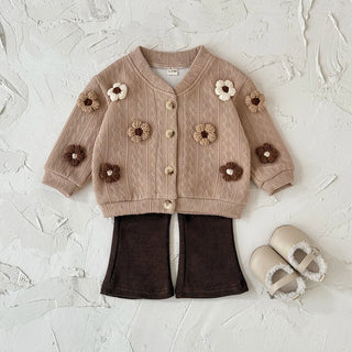 Flower Patch Cardigan Pants Set - RYAN AND REMI