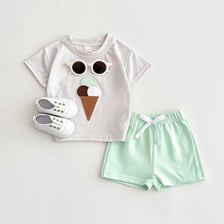 Infant Toddler Outfit Summer Newborn Baby Clothes Sets Baby Boys Girls Clothes Ice Cream Print T-shirt+Shorts Children Clothing - RYAN AND REMI