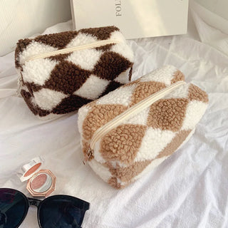 Checkered Plush Toiletry Bag - RYAN AND REMI