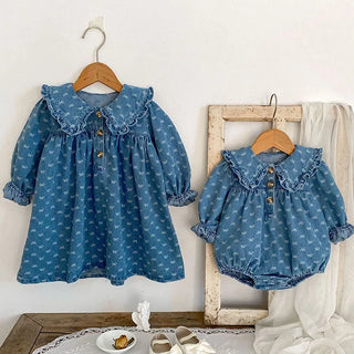 Printed Denim Sister Outfit