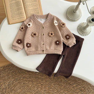 Flower Patch Cardigan Pants Set - RYAN AND REMI