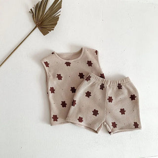 Waffle Bear Vest Shorts Set