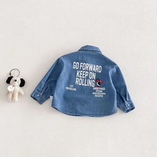 Children's Denim Shirt 2026 New Spring Boys' Fashionable Embroidered Penguin Shirt Baby Korean Version Spring Top - RYAN AND REMI