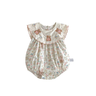 6076 Newborn Clothes 2025 Summer Korean Cute Little Bear Embroidery Collar Girl's One Piece Clothes - RYAN AND REMI