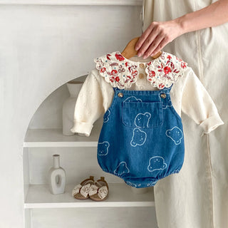 Bear Printed Denim Jumpsuit