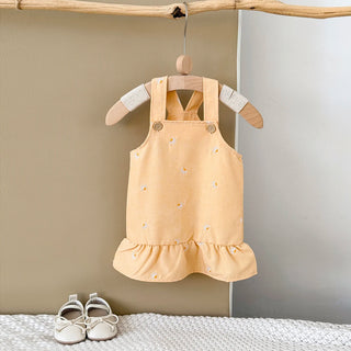 Yellow Floral Embroidery Suspender Dress - RYAN AND REMI