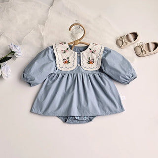 Flower Embroidery Collar Dress - RYAN AND REMI