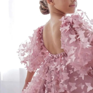 3D Butterfly Puff Sleeve Dress - RYAN AND REMI