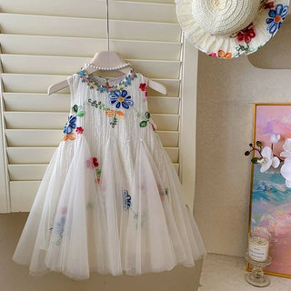 Baby Girl Princess Floral Embroidery Dress Toddler Child Elegant Ruffled Vestido Party Birthday Dress Summer Baby Clothes 1-12Y - RYAN AND REMI